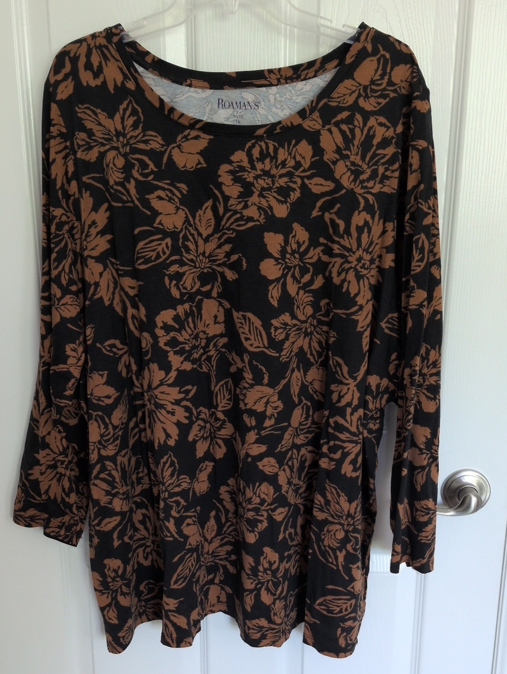 NWOT Roaman's Black & Brown Floral Long Sleeve Top - 3X 30/32